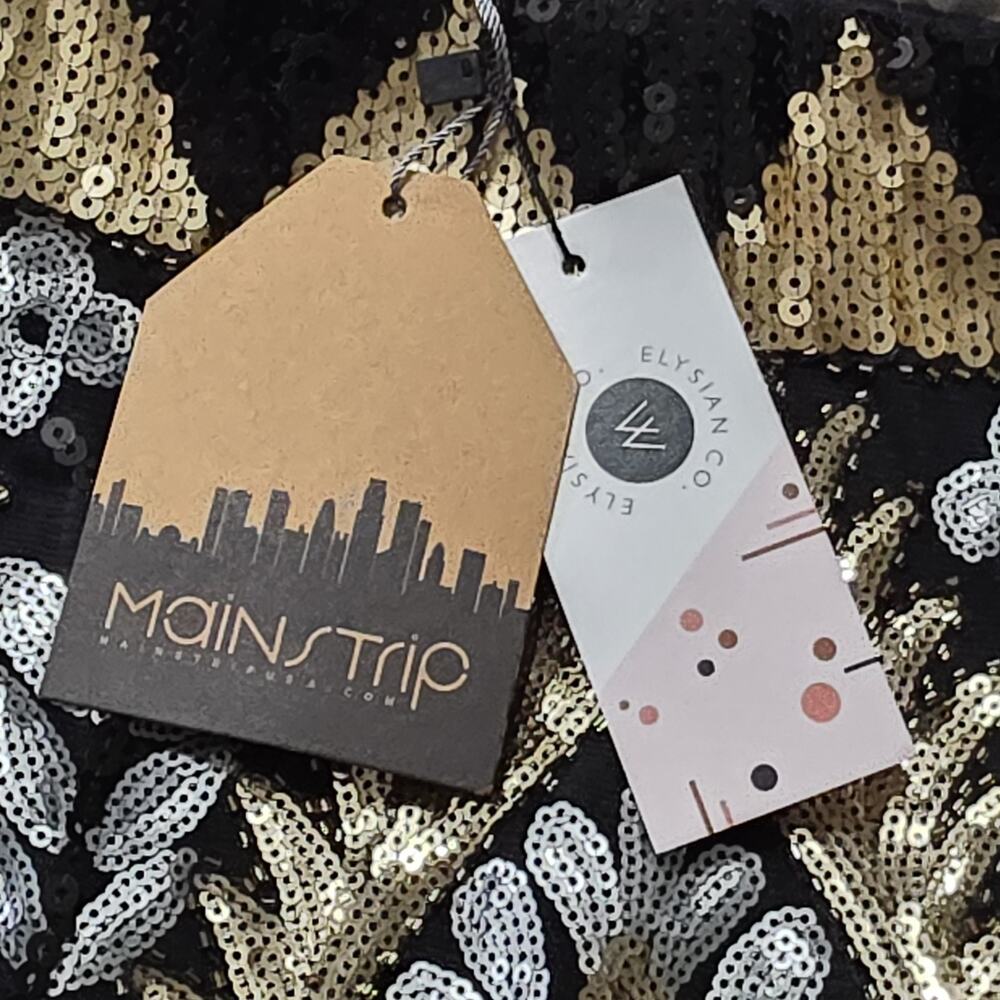Main Strip Sequin Mini Skirt Gold Black Art Deco Party Glam Festival - Picture 7 of 9